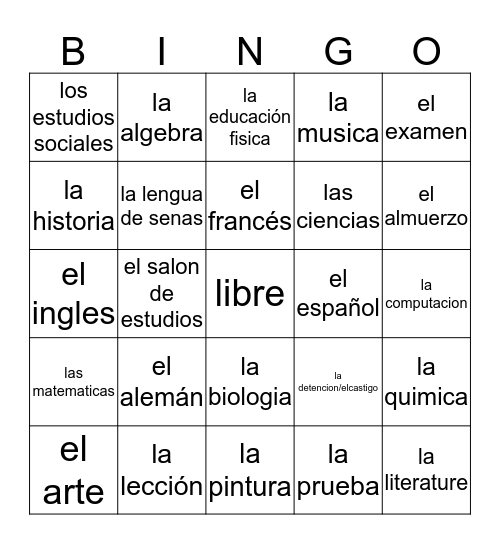 bingo de español Bingo Card