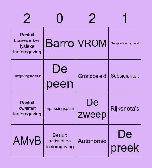 Planningstelselvraagstukken Bingo Card