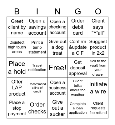 Banker Bingo Card