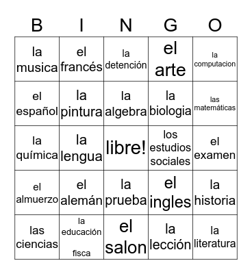 bingo de espanol Bingo Card
