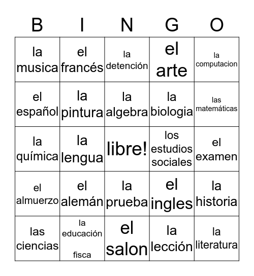 bingo de espanol Bingo Card