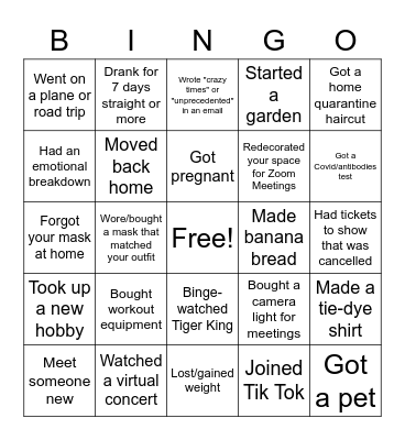 Covid Bingo Card