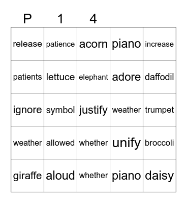 Purple 14 Bingo Card