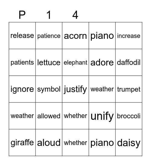 Purple 14 Bingo Card