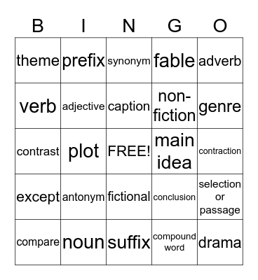 Vocabulary Bingo Card