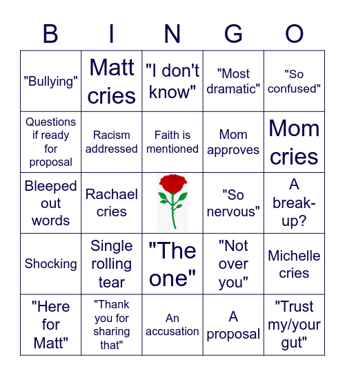 THE BACHELOR FINALE, BETCHES Bingo Card