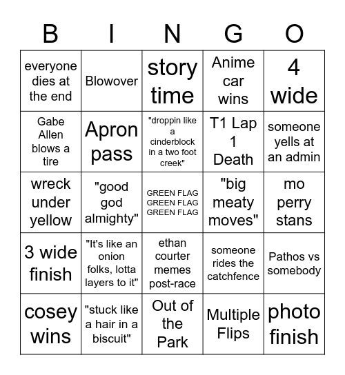 Mooncar Bingo Card