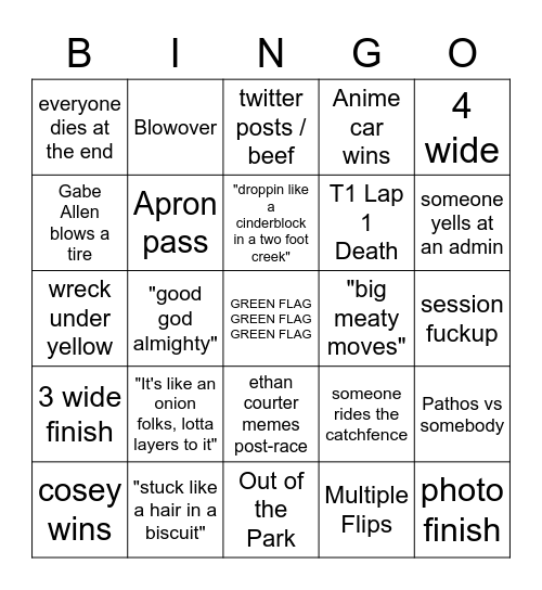 Mooncar Bingo Card