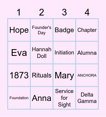 Delta Gamma Bingo! Bingo Card