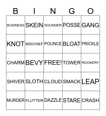 Animal Groups Bingo Card