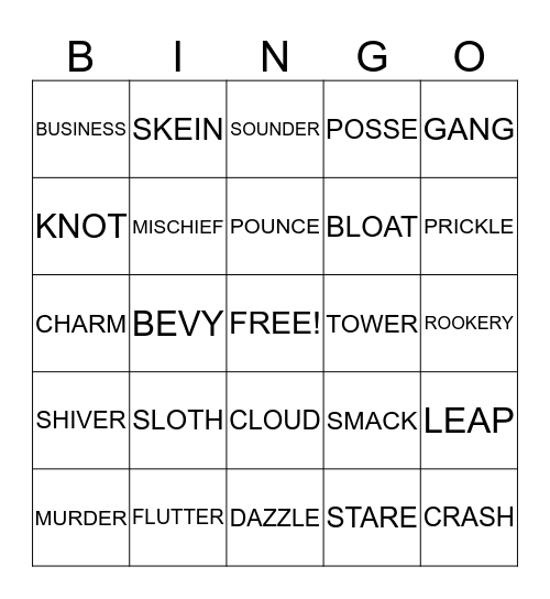 Animal Groups Bingo Card