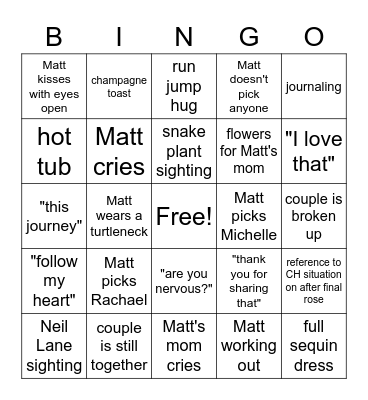 Bachelor Finale Bingo!! Bingo Card