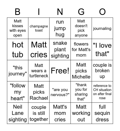 Bachelor Finale Bingo!! Bingo Card