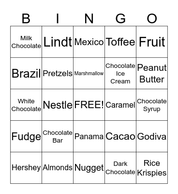 Chocolate Party Bingo Card