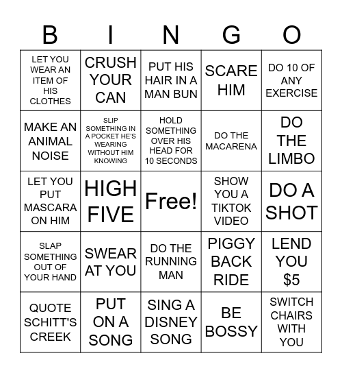 MAKE DANIEL DO THINGS WITHOUT HIM KNOWING BINGO Card