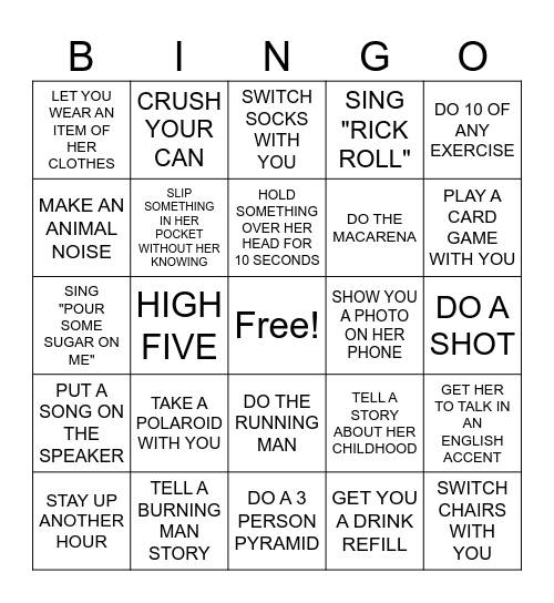 MAKE KIRSTYN DO THINGS WITHOUT HER KNOWING BINGO Card