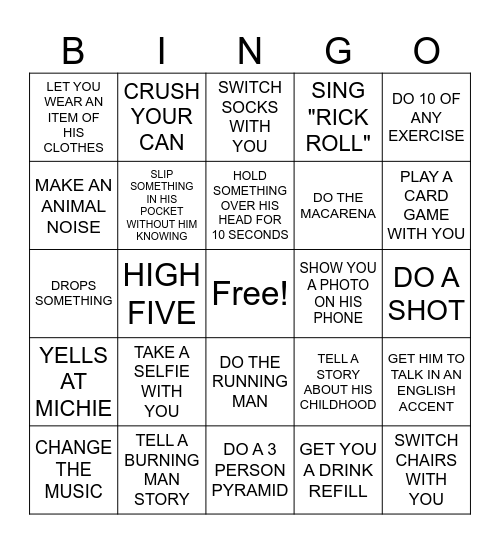 MAKE PILES DO THINGS WITHOUT HIM KNOWING BINGO Card