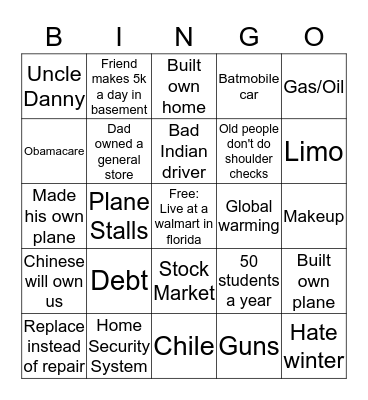 Mr. Warner Bingo Card
