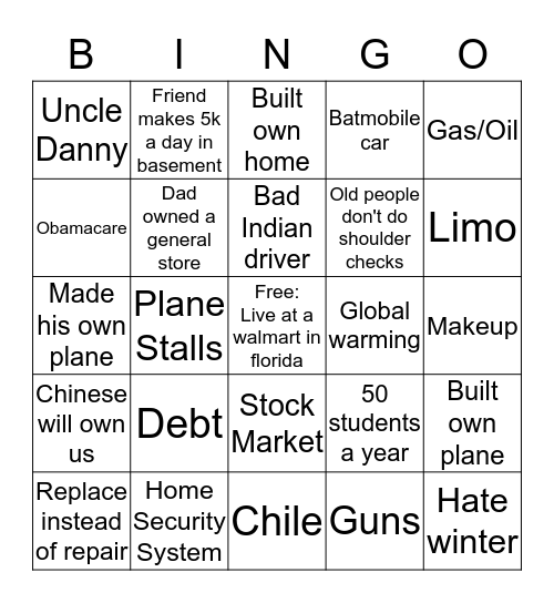 Mr. Warner Bingo Card
