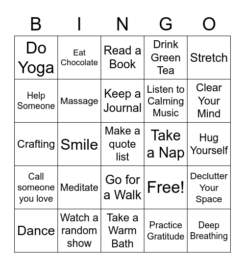 Self-Care Bingo Card