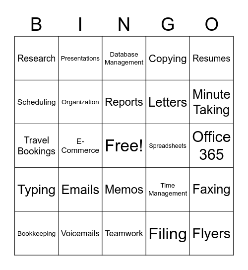 Office Admin BINGO Card