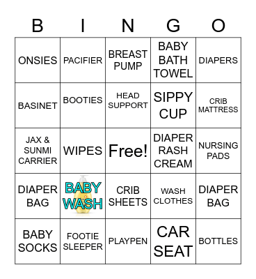 JAX & SUNMI BABY SHOWER Bingo Card
