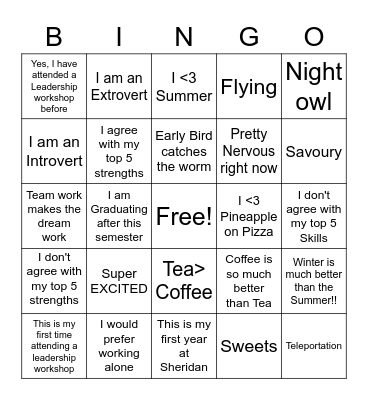 Let's get to know each other :) Bingo Card