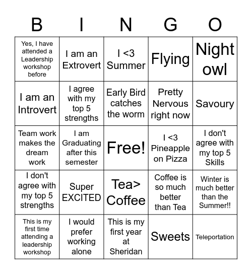 Let's get to know each other :) Bingo Card