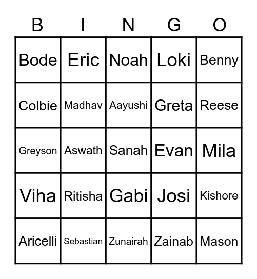 Name Bingo (Mrs. Wavra's Class) Bingo Card