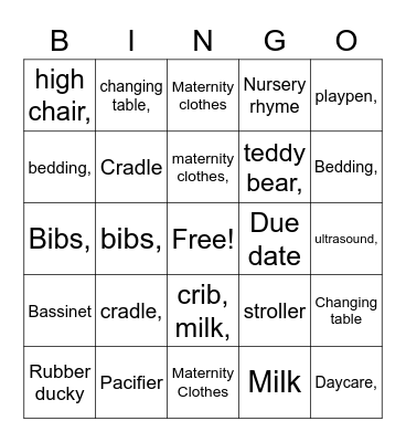 Baby Shower Bingo Card