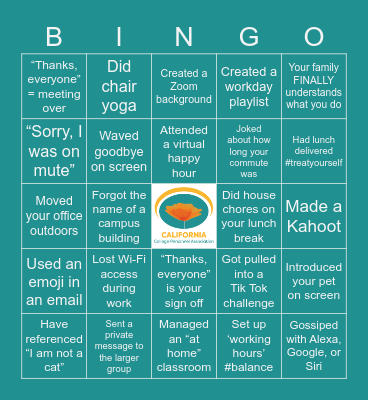 Higher Education Remote Work BINGO Card