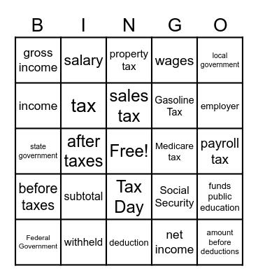 Taxes Bingo Card