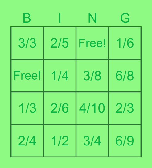 Equivalent Fractions Bingo Card