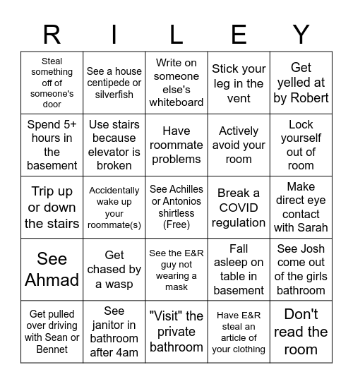 Riley Bingo Card