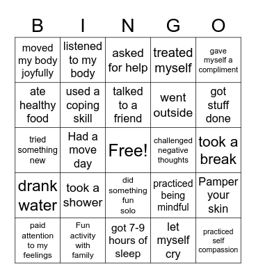 Self Care Bingo Card
