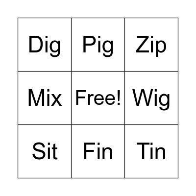 'I' Sound Bingo Card