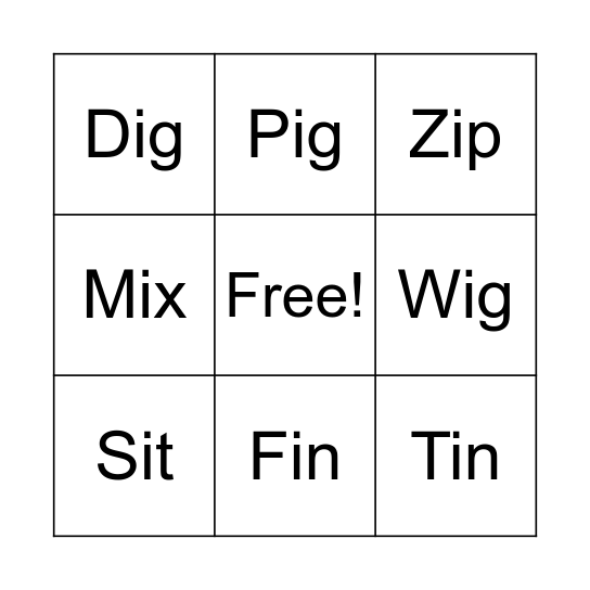 'I' Sound Bingo Card