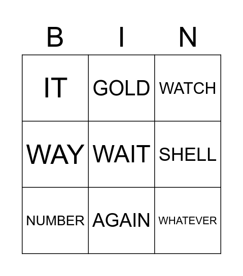 Untitled Bingo Card