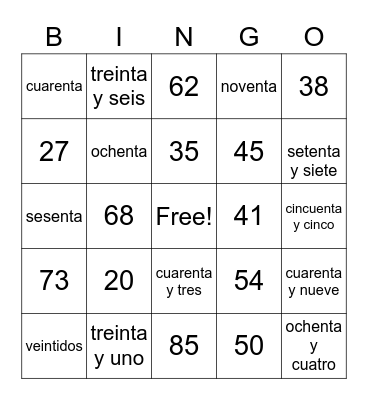 Números Bingo Card