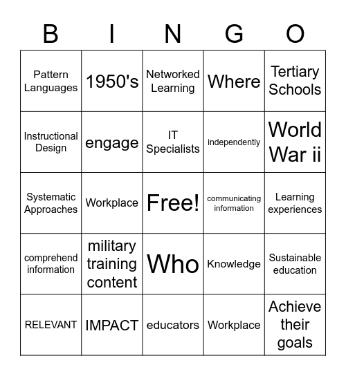 Educational Design Bingo Card