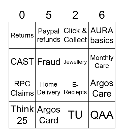 FOH Training Bingo Card