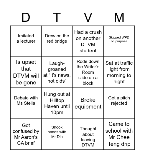 dtvm bingo Card