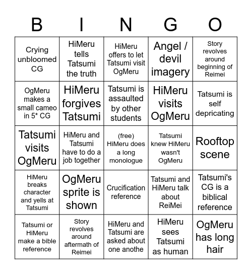 Tatsumi / HiMeru tour event Bingo Card