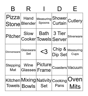 Bridal Shower Bingo Card