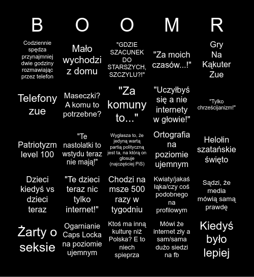 BOOMER Bingo Card