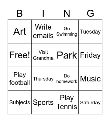 What do they like to do? Bingo Card