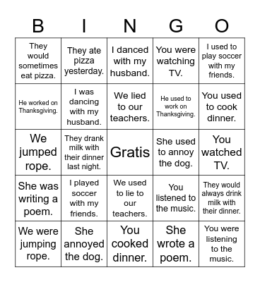 Preterite vs. Imperfect Bingo Card