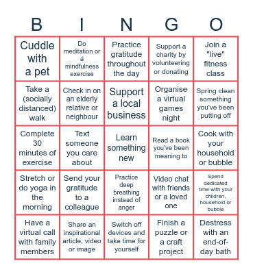 Happiness Bingo Card