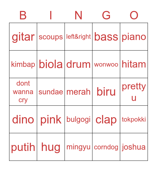 B Bingo Card