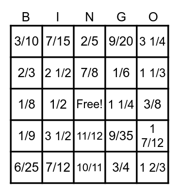 Fraction Operation Bingo Card